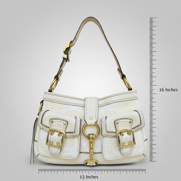 COACH | White Legacy Flap Shoulder Canvas & Leather Handbag / 7469 - Picture 9 of 10